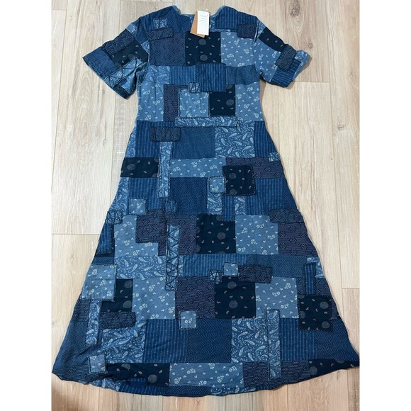 RRL Double RL Ralph Lauren Size 2 Patchwork Indigo Jersey Midi Dress NWT - Picture 2 of 10